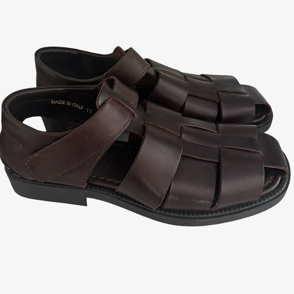 Club Room by Charter Club  Brown Leather Fisherman Sandals Made in Italy Size 12 - Picture 1 of 9